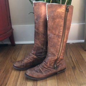 Real leather calf high brown boots